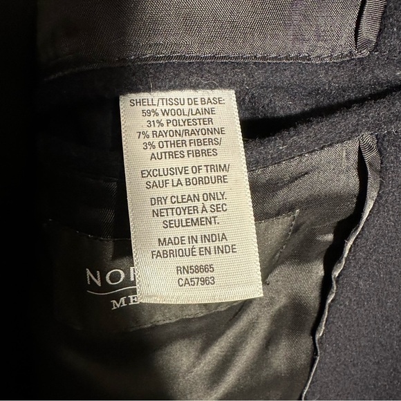 NORDSTROM Men’s Shop wool blend pea coat‎ men’s DL navy blue mid length - Picture 2 of 7